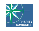 Logo of Charity Navigator featuring a compass rose design in green and white on a blue background.