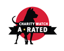 Logo featuring a silhouette of a dog against a red circle, with the text "Charity Watch A-Rated" below.
