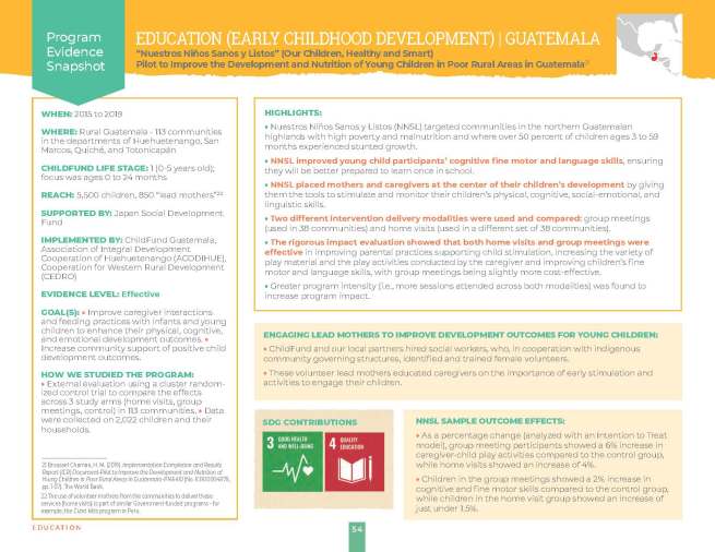 Screenshot of cover: Evidence Snapshot | Early Childhood Development - Guatemala